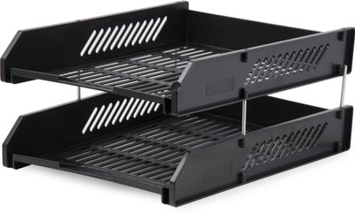 CHROME Multipurpose Trays 2 Compartments Plastic Document Tray(Black)