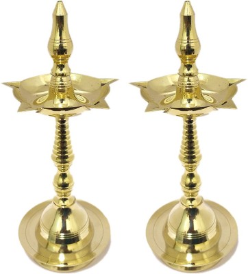 Puja N Pujari Kerala Long Diyas Oil Lamps Pair of Heavy Weight Brass for Pooja Brass (Pack of 2) Table Diya Set(Height: 8 inch)