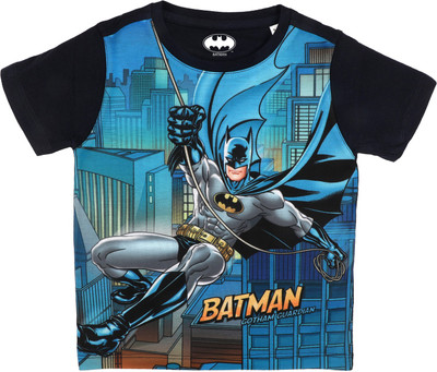 BATMAN Boys Typography, Printed Polycotton Regular T Shirt(Blue, Pack of 1)