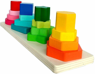 Skywalk Wooden Geometric Blocks Building Stacker Shape Sorter(Multicolor)