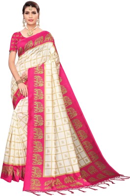 Vardan PRINTS Printed, Checkered Bollywood Cotton Blend Saree(Beige)