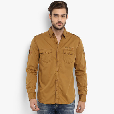 mufti-men-solid-casual-khaki-shirt
