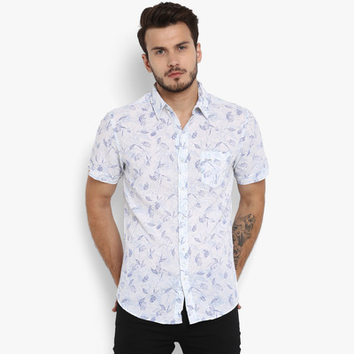 Mufti Men Printed Casual White Blue Shirt
