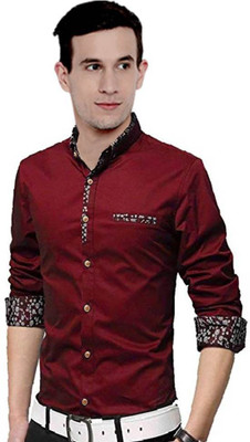 Zolario Men Self Design Casual Maroon Shirt