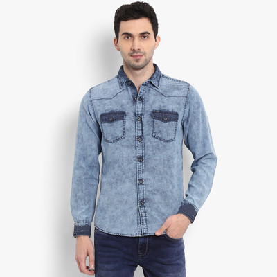 mufti-men-solid-casual-blue-shirt