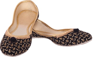 Tryfeet Traditional Ethnic Punjabi Jutti Party Wear For Women(Gold, Black , 38)