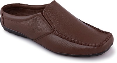 PILLAA Leather Half Loafers Open Back Footwear Backless Shoes for Men Clogs For Men(Brown)