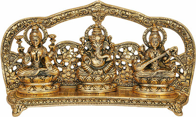 PUCHCHI Laxmi Ganesh Saraswati Idol Gold Plated Showpiece Statute, for House Decorative Showpiece  -  12 cm(Brass, Gold)