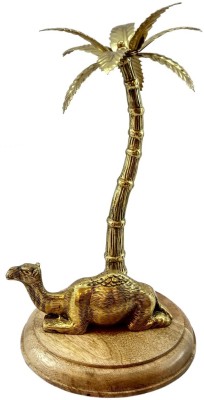 MOZO HUB Handcrafted Metal Golden sitting Camel with Tree and Wooden base Decorative Showpiece  -  28 cm(Aluminium, Gold)