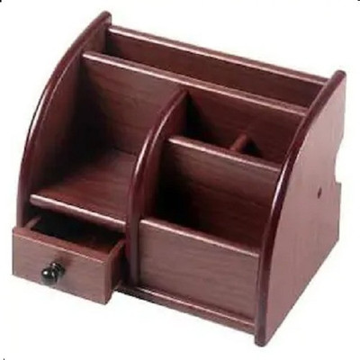 stupefying 6 Compartments Wooden pen Stand(Brown)