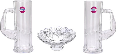 AFAST (Pack of 3) Transparent Glass & Snack Plate Set KN46 Glass Set Water/Juice Glass(590 ml, Glass, Clear)