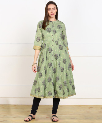 biba-women-printed-flared-kurtalight-green