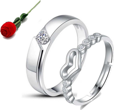 MYKI Love Adjustable Couple Rings Stainless Steel Zirconia Stainless Steel Cubic Zirconia Silver Plated Ring Set
