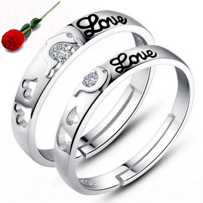 MYKI Dolphin Love Sterling Silver Zirconia Adjustable Couple Rings Stainless Steel Cubic Zirconia Silver Plated Ring Set