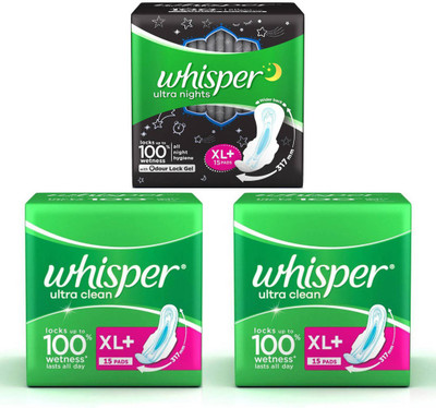 Whisper Combo of Ultra Clean & Ultra Night Sanitary Pad(Pack of 3)