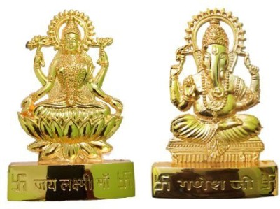 SBBCO Shriram Taders Laxmi Ganesh ji Metal Gold Plated Statue Decorative Showpiece  -  10 cm(Brass, Gold)