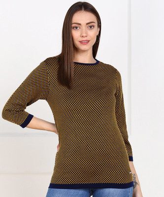 van-heusen-casual-34-sleeve-self-design-women-dark-blue-top