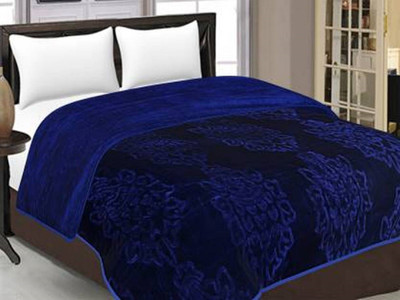 BLAN STAR Self Design Double Mink Blanket for  Heavy Winter(Microfiber, Blue)