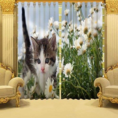 Indiancraft 154 cm (5 ft) Polyester Semi Transparent Window Curtain (Pack Of 2)(Animal, Multicolor)