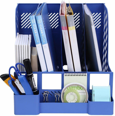 XYPNOTIC 4 Compartments ABS Plastic File & Stationery Holder Rack for Home & Office(Multicolor)