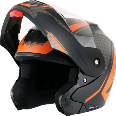 VEGA Crux Dx Checks Dull Black Orange Helmet-M Motorbike Helmet(Dull Black Orange)