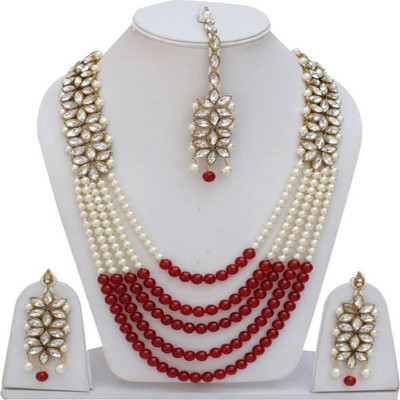 Bhana Jewells Alloy Gold-plated Red, White Jewellery Set(Pack of 1)