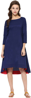 NOWT Women Solid Flared Kurta(Blue)