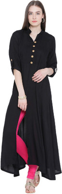 NOWT Women Solid Frontslit Kurta(Black)