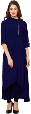 NOWT Women Solid A-line Kurta(Blue)