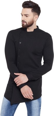 Gritstones Men Solid Asymmetric Kurta(Black)