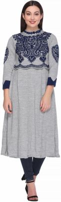 PIPASA Women Embroidered Straight Kurta(Grey)