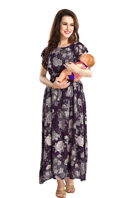 AV2 Women Printed Flared Kurta(Purple)