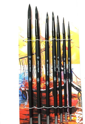 ART PAVILION HOBBY SERIES BLACK HAIR ROUND BRUSH SET(Set of 7, MATT BLACK)