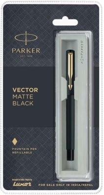 PARKER Vector Matte Black Fountain Pen Gold Trim Fountain Pen(Ink Color - Blue)