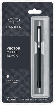 PARKER Vector Matte Black Fountain Pen Chrome Trim Fountain Pen(Ink Color - Blue)