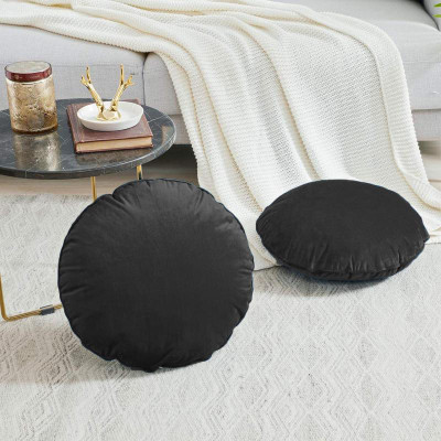 Angel Mommy Microfibre Cushion Pack of 2 Solid Luxurious Decorative Velvet Round Cushions(Dark Grey)