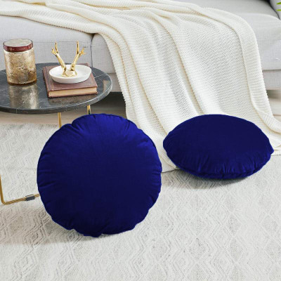 Angel Mommy Microfibre Cushion Pack of 2 Solid Luxurious Decorative Velvet Round Cushions(Navy Blue)