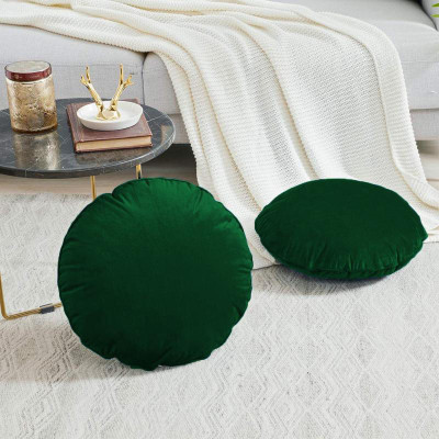 Angel Mommy Microfibre Cushion Pack of 2 Solid Luxurious Decorative Velvet Round Cushions(Green)
