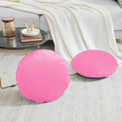 Angel Mommy Microfibre Cushion Pack of 5 Solid Luxurious Decorative Velvet Round Cushions(Pink)