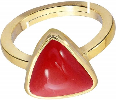 PARTH GEMS 9.25 Carat Deluxe Quality Natural Italian Coral (Munga) Stone Panchdhatu (Adjustable Ring Free Size Anguthi) Gemstone by Lab Certified(Top AAA+) Quality Metal Coral Gold Plated Ring