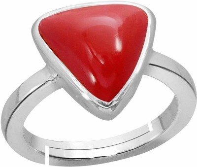 PARTH GEMS 11.25 Carat Deluxe Quality Natural Italian Coral (Munga) Stone Panchdhatu (Adjustable Ring Free Size Anguthi) Gemstone by Lab Certified(Top AAA+) Quality Metal Coral Silver Plated Ring