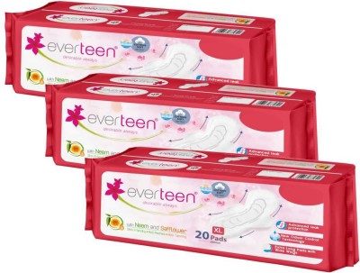 everteen XL Cottony-Soft Sanitary Pads (Neem, Safflower) 60pcs Sanitary Pad(Pack of 3)
