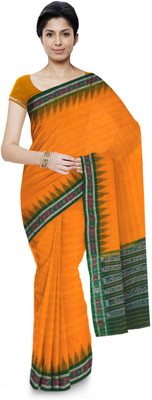 handloom paridhaan Printed Ikkat Pure Cotton Saree(Orange)