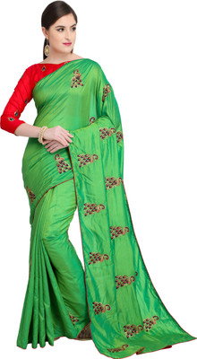 Blissta Self Design, Embroidered Bollywood Silk Blend Saree(Green)