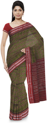 handloom paridhaan Printed, Striped Sambalpuri Pure Cotton Saree(Green)