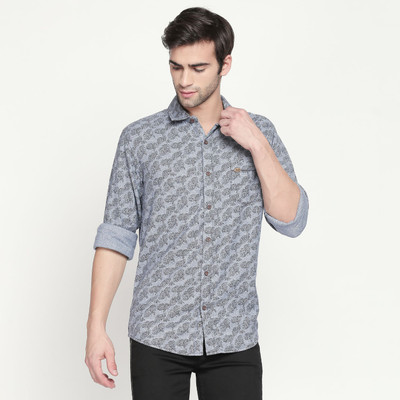 mufti-men-floral-print-casual-grey-shirt