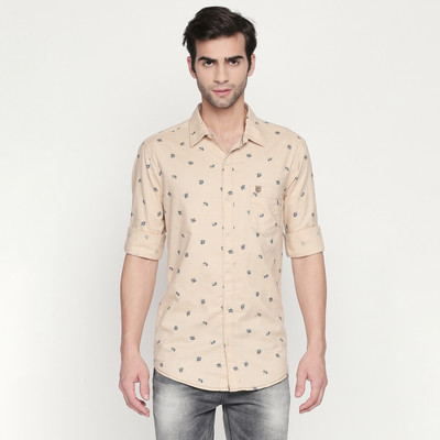 mufti-men-floral-print-casual-khaki-shirt