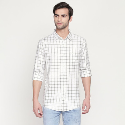 mufti-men-checkered-casual-white-shirt