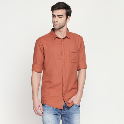 mufti-men-solid-casual-orange-shirt