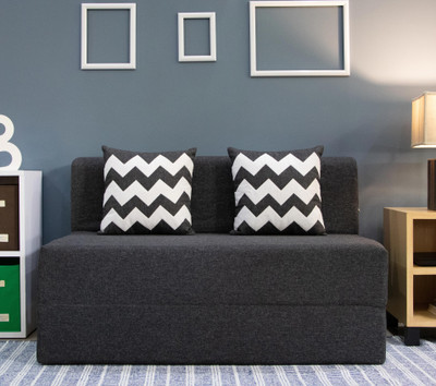uberlyfe Two Seater Sofa Cum Bed - Perfect for Guests - Jute Fabric Washable Cover with 2 Cushions( Zigzag Pattern ) - Dark Grey | 4' X 6' Feet Double Sofa Bed(Finish Color - Black Mechanism Type - Fold Out Delivery Condition - Pre-assembled) uberlyfe Two Seater Sofa Cum Bed - Perfect for Guests - Jute Fabric Washable Cover with 2 Cushions( Zigzag Pattern ) - Dark Grey | 4' X 6' Feet Double Sofa Bed(Finish Color - Black Mechanism Type - Fold Out Delivery Condition - Pre-assembled)